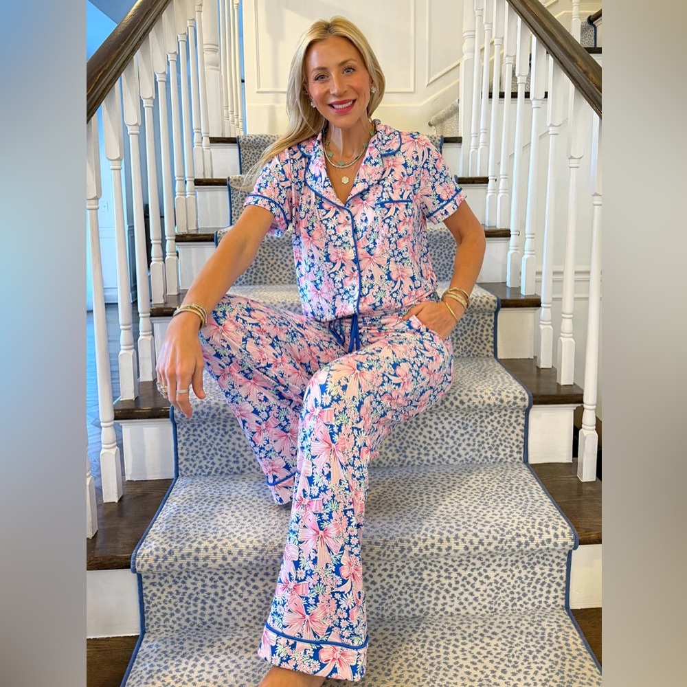Sunshine sisters Garden Party Bow Wide Leg Pajama Set 3XL